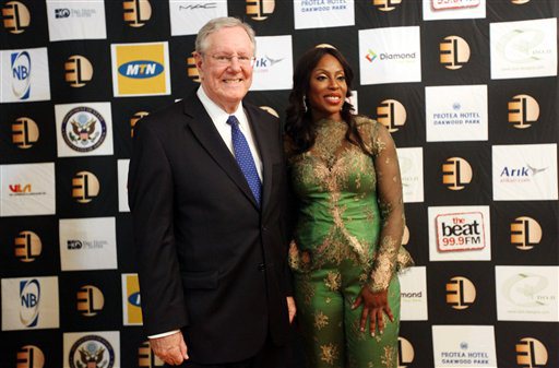 Steve Forbes & Mo' Abudu at launch of EbonyLife TV in Lagos, Nigeria