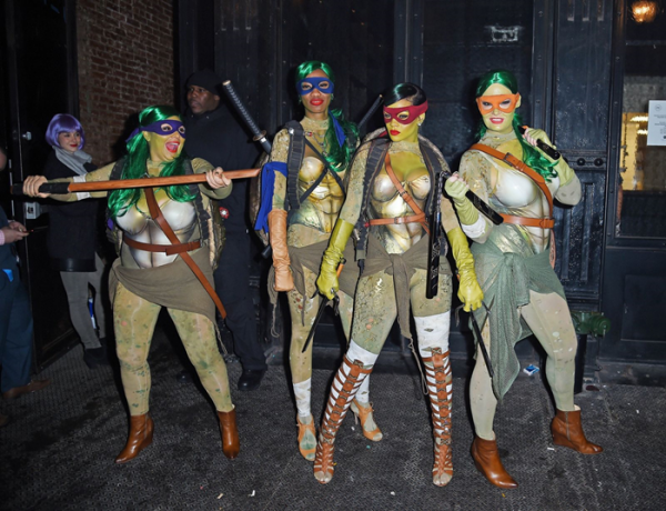 Rihanna and friends dressed as the Ninja Turtles for Halloween.